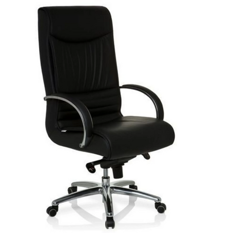 Sedia girevole XXL F 400 con rivestimento in pelle nera e base a stella cromata di hjh OFFICE