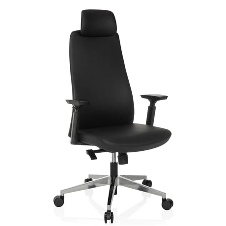 Poltrona professionale YUCANO I nera con poggiatesta e base a stella lucidata di hjh OFFICE