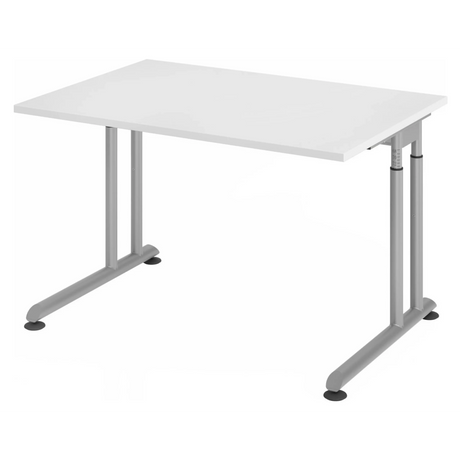 Scrivania regolabile in altezza ZENO 12 S con piano bianco e struttura argento di hjh OFFICE PRO