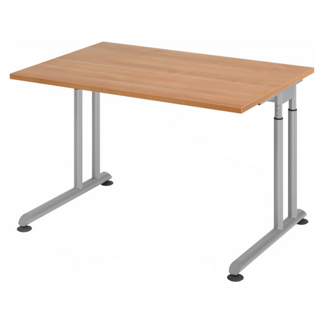 Scrivania regolabile in altezza ZENO 12 S in effetto noce con gambe argentate di hjh OFFICE PRO