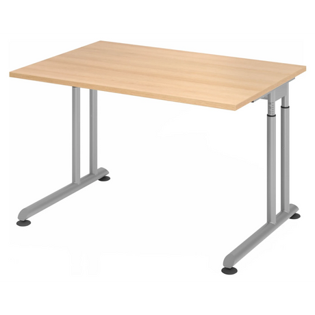 Scrivania regolabile in altezza ZENO 12 S con piano in rovere chiaro e gambe argentate di hjh OFFICE PRO