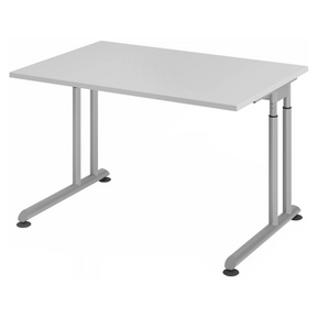 Scrivania regolabile in altezza ZENO 12 S con piano grigio e struttura argento di hjh OFFICE PRO
