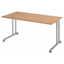 Scrivania regolabile in altezza ZENO 16 S con piano in noce e struttura argento di hjh OFFICE PRO