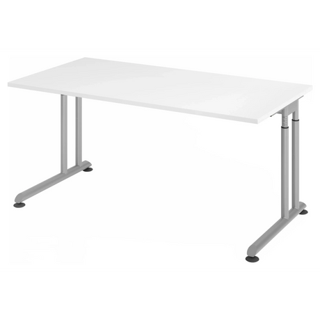 Scrivania regolabile in altezza ZENO 16 S con piano bianco e gambe argentate di hjh OFFICE PRO