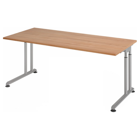 Scrivania regolabile in altezza ZENO 19 S in effetto noce con gambe argentate di hjh OFFICE PRO