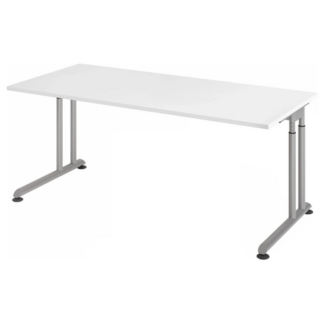 Scrivania regolabile in altezza ZENO 19 S con piano bianco e struttura argento di hjh OFFICE PRO