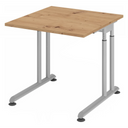 Scrivania regolabile in altezza ZENO 8 S in rovere nodoso e argento con gambe a U di hjh OFFICE PRO