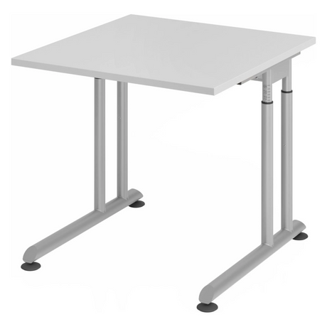 Scrivania regolabile in altezza ZENO 8 S in grigio e argento con piano quadrato di hjh OFFICE PRO