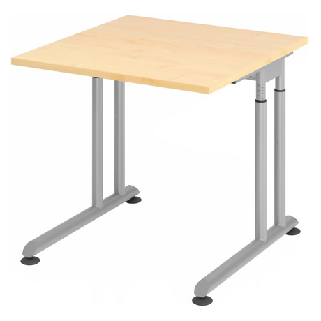 Scrivania regolabile in altezza ZENO 8 S con piano in legno d'acero e struttura argentata di hjh OFFICE PRO
