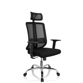 Sedia Home Office ZH 200 nera con schienale in rete e poggiatesta di hjh OFFICE