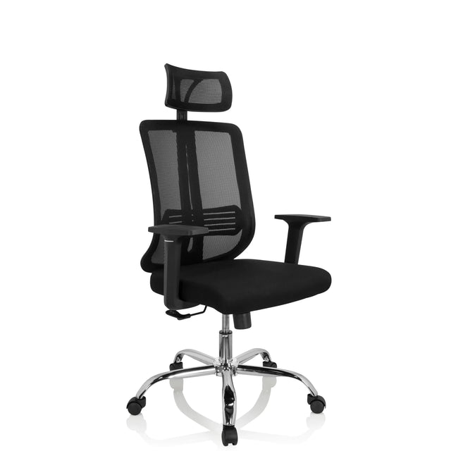 Sedia Home Office ZH 200 nera con schienale in rete e poggiatesta di hjh OFFICE